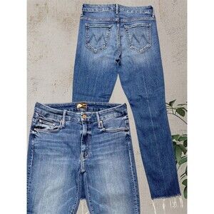 Mother The High Waisted Looker Ankle Fray Jeans Women's Size 28 Blue Denim